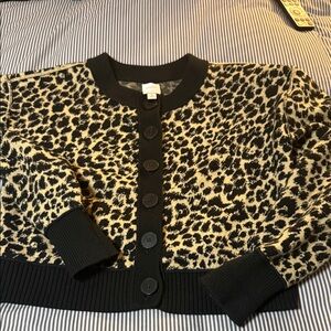 Womens Maeve croppped leopard button down cardigan